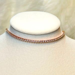 14k Rose Gold Plated Cubic Zirconia Choker Necklace Chain: 45cm (Adjustable)